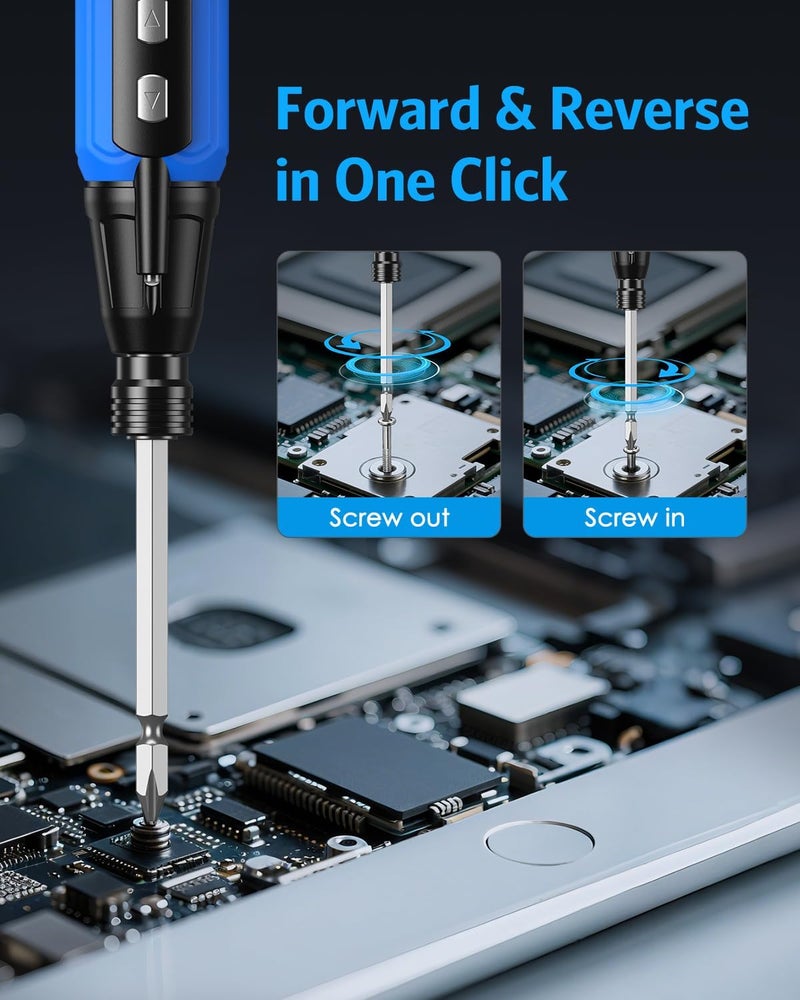 AMIR Power Screwdriver Cordless Rechargeable, Electric Screwdriver Sets, Portable Automatic Home Repair Tool Kit, Motorized Screwdriver with LED Lights and USB Cable, Blue - Image 5